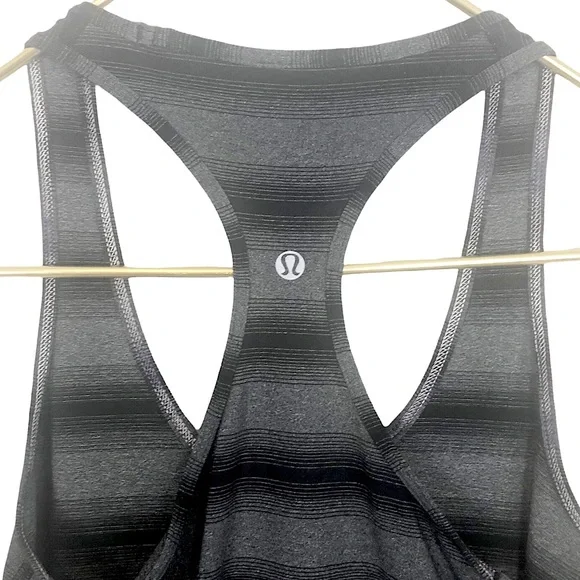 LULULEMON Black Grey Striped Athletic Stretch Tank Top - Picture 3 of 3